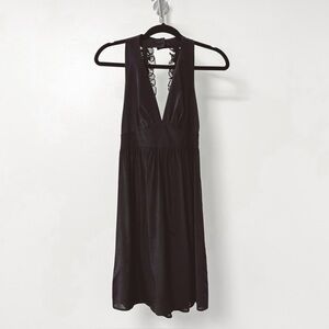 Amanda Uprichard Ruffle Strap Back V Neck Silk Black Mini Dress Small